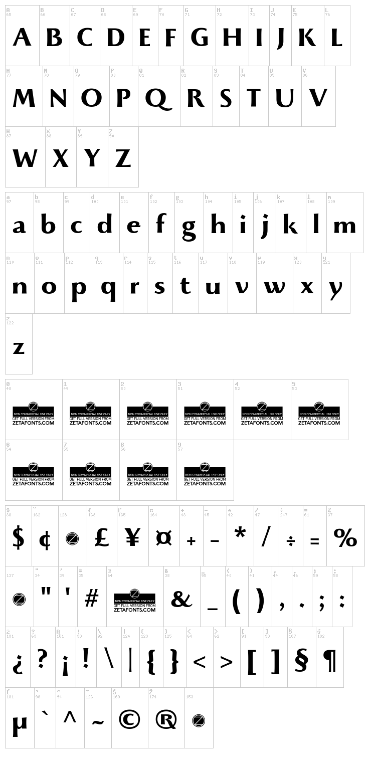 Beatrix Antiqua font map